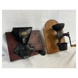 Wall-Mounted Cast Iron and Wood Coffee Grinders, Including One by McRae & Wilson