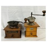 Vintage Wood and Metal Coffee Grinders by Logan & Strobridge and Another Maker