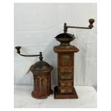 Vintage Coffee Grinders with Cast Metal and Wood Construction
