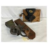 Two Vintage Metal and Wood Wall-Mounted Coffee Grinders