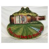 1983 Emb. Budweiser Sign w/Frog and Bottle, 36×29