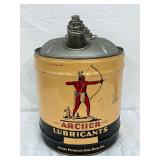 Vintage Archer Lubricants 5-Gallon Metal Can with Native American Archer Graphics