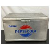 Vintage Pepsi-Cola Metal Cooler with Embossed Logo and Handle
