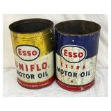 Two Esso 5-Quart Motor Oil Cans: ‘Uniflo’ and ‘Extra’ 
