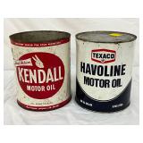 1-Gallon Kendall and Texaco Havoline Motor Oil Cans