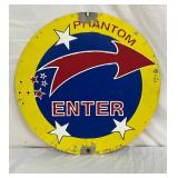 Round Metal Sign with ‘Phantom Enter’ Design, 24 Inches