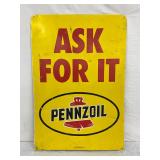 Double-Sided Metal Pennzoil Advertising Sign, 24in x 36in