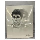 Signed 2004 Monochrome Portrait Artwork on Board, 20x24 