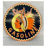 Double-Sided Porcelain Silent Chief Gasoline Advertising Sign, 24in