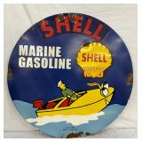 30-Inch Shell Marine Gasoline Porcelain Advertising Sign