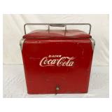 Vintage Red Embossed Coca-Cola Metal Cooler With Handle and Drain