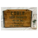 Coble Dairy Products Wooden Milk Crate with Glass Milk Bottle