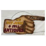 Hand-Painted Wooden Sign in the Shape of a Pointing Hand, 33in x 14in