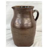 Handmade Brown Stoneware Pitcher with Glazed Interior, 11in Tall