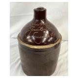Brown Glazed Stoneware Jug with Handwritten Gilt Script, 12in Tall