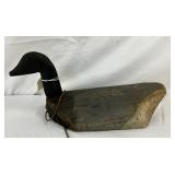 Wooden Duck Decoy with Carved Head, 14in x 7in