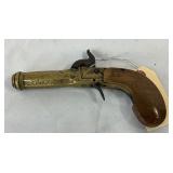 6-Inch Decorative Brass and Wood Percussion Cap Pistol