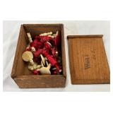 Wooden Box with Red and White Staunton-Style Chess Pieces
