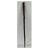 39-Inch Hand-Carved Wooden Walking Stick with Figural Handle