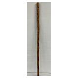 Hand-Carved Wooden Walking Stick with Decorative Motifs, Measures 37in