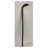 Hand-Carved Wooden Walking Stick with Decorative Motifs, 34 Inches