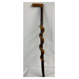 34in Wooden Walking Stick With Carved Snake Motif