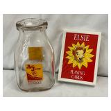 Vintage Half-Pint Milk Bottle and Elsie Borden Playing Cards Set