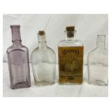 Four Vintage Medicine Bottles, Including ‘Grove’s Chill Tonic’