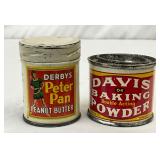 Metal Advertising Sample Tins for Peter Pan Peanut Butter and Davis Baking Powder