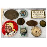 Vintage Memorabilia Including Hunting Licenses, Automobile Plaques, and Advertisement Pin