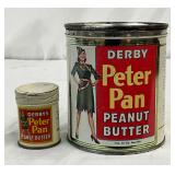 Two Derby’s Peter Pan Peanut Butter Tins: 1lb 12oz Can and Small Free Sample Tin