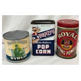 Uncle Remus Syrup, Popeye Popcorn, and Royal Baking Powder Tins
