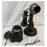 Early 20th Century Candlestick Telephone with Receiver and Base Unit