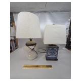 Ralph Lauren Blue & White Chinoiserie Porcelain Lamp + Cream Jar Lamp