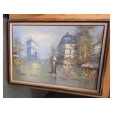 Framed Original Paris Street Scene Oil Painting – 29" x 41"