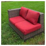 Hampton Bay Wicker Outdoor Loveseat with Red Cushions