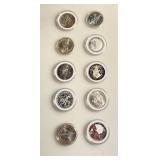 Lot of 10 - 1 oz .999 Fine Silver Assorted Silver Rounds - Incl. 3 Engelhard Prospectors