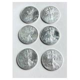 Lot of 6 - 2016 American Silver Eagle Bullion Coins