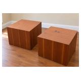 Pair Stow and Davis Mid-Century Modern Minimalist Wood Veneer Cube Side Tables