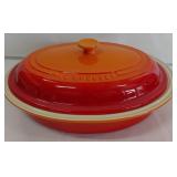Le Creuset Large Stoneware Covered Oval Casserole - Orange/Red, 13" in Base of Casserole