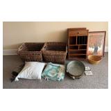 Home Decor Lot – Wicker Baskets, Wood Organizer & Art