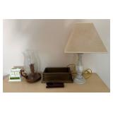 Tabletop Decor Lot – Calendar, Hurricane, Box & Lamp