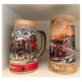 Budweiser Clydesdales & Miller Genuine Draft "Pleasures of Winter" Collector Beer Steins – Pair