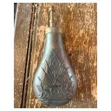 Italian Reproduction Black Powder Flask – Embossed Cannon & Flags