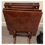 5-Piece Wooden TV Tray Table Set with Matching Storage Stand