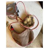 Vintage Spanish Suede Leather and Faux Fur Trimmed Bota Wine Bags, Pair