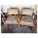 Mid Century Modern Oak Sled Base Office Armchairs with Tweed Upholstery, Pair