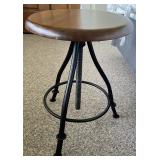 Adjustable Height Round Wood and Metal Bar Stool