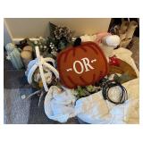 Home Decor and Seasonal Accents Lot with Pumpkin Pillow and Faux Florals