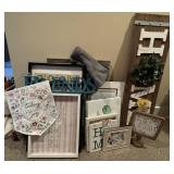 Home Decor and Wall Signage Lot with Picture Frames and Banner